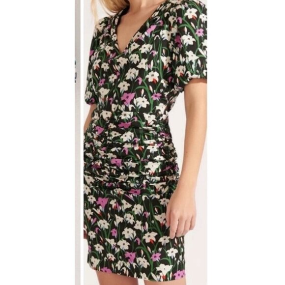 Veronica Beard Janis Ruched Floral Print Mini Dress Puff‎ Sleeves Size 8 - Picture 3 of 15